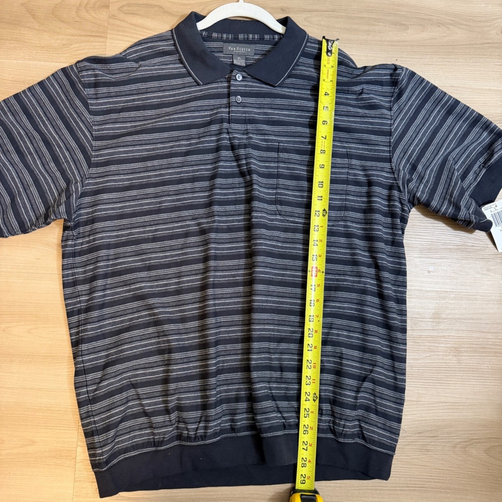 Van Heusen Polo Mens XL Black Striped Short Sleeve Pocket Banded Bottom NEW - Picture 5 of 8